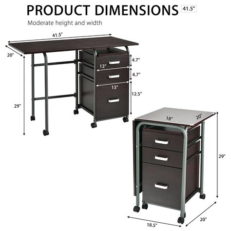 Tangkula Folding Computer Desk with 3 Storage Drawers, Mobile Home ...