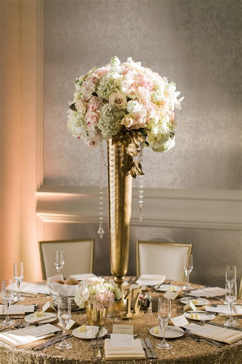 Tall Gold Vase Centerpiece | Gold vase centerpieces, Wedding table ...