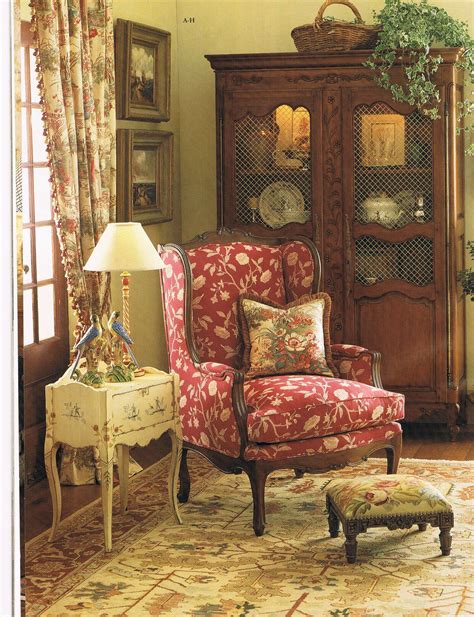 French Country by Pierre Deux - The red chair is a pop of color in … | French country living ...