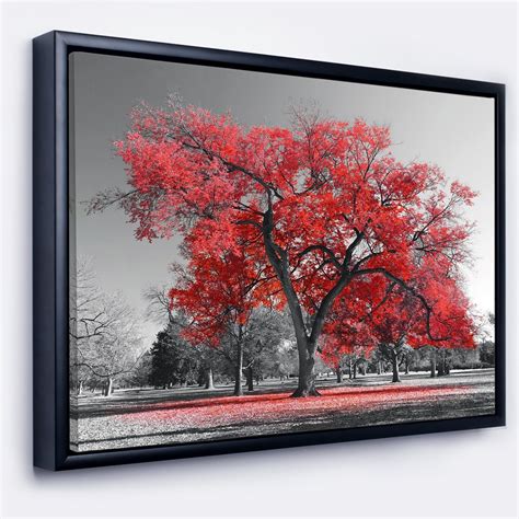 Designart 'Big Red Tree on Foggy Day' Landscape Framed Canvas Art Print ...