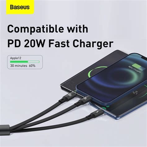 Baseus 100W USB C Cable For iPhone 12 Retractable 3 in 1 Type C Micro ...