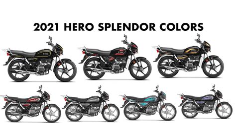 2021 Hero Splendor+ Colors: Black, Purple, Red, Yellow, Green, Gold - GaadiKey