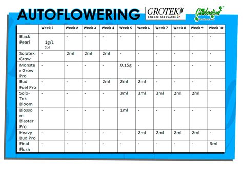 Flower Fuel Feeding Chart