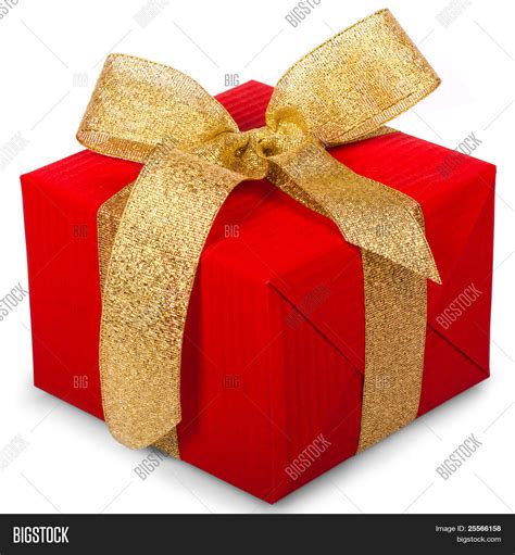 Christmas Gift Box Gold Ribbon Bow Image & Photo | Bigstock