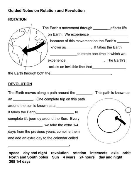 Rotation And Revolution Worksheet