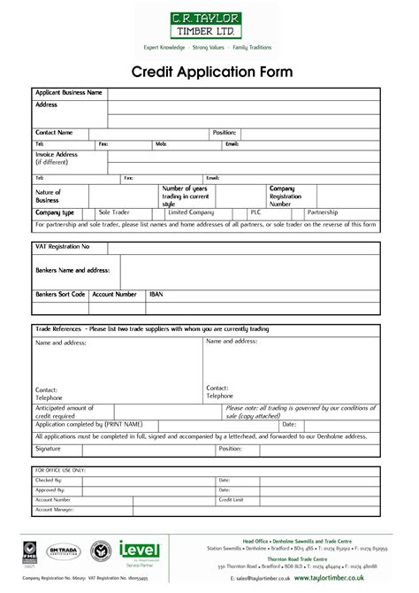 Credit Application Form - Free Printable Documents