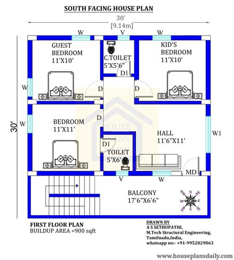 South Facing House Floor Plans 30×30 | Floor Roma