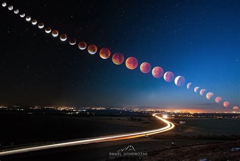 Time lapse photography of roadway during nighttime, Super Blood Moon ...