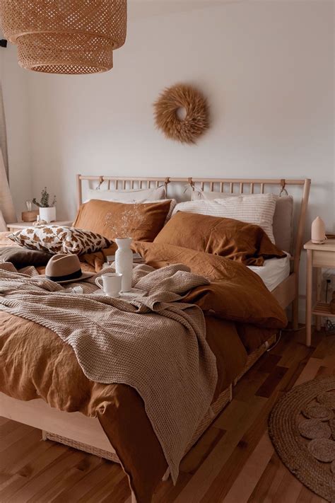 Create a bedroom that screams Autumn with linen bedding in cinnamon ...