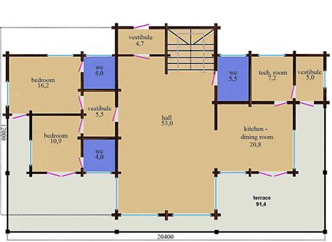 Plan of a spacious wooden house from profiled timber “Andy” (the foundation project is included ...