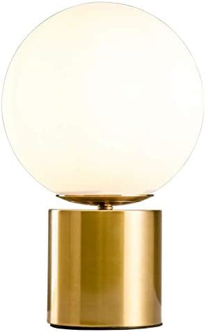 SOTTAE Modern Gold Globe Table Desk Lamp,Vintage Mid Century Round Table Lamp with White Glass ...