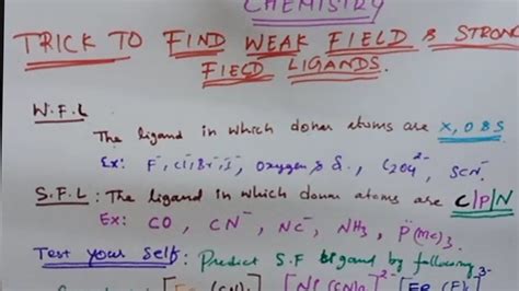 Trick to find weak field ligands and strong field ligands | SriMagesh Chemistry - YouTube