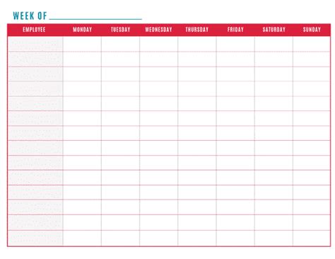 Free Printable Work Schedule