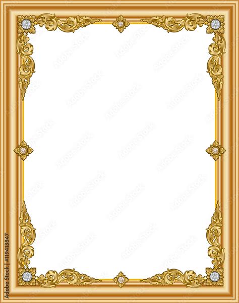 Gold photo frame with corner line floral for picture, Vector design decoration pattern style ...