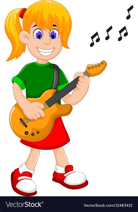 Funny girl cartoon playing guitar Royalty Free Vector Image