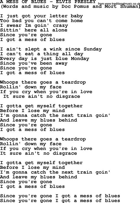 A Mess Of Blues by Elvis Presley - lyrics