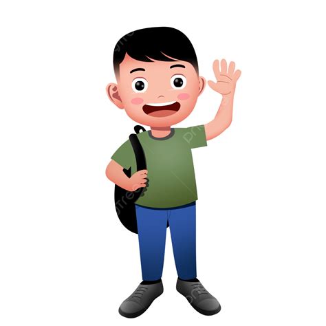 Boy Say Hi With The Backpack, Hi, Hello, Boy PNG Transparent Clipart ...