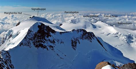 Traverse of the Tops" Monte Rosa summits, as seen from Dufourspitze summit 4634m. Description ...