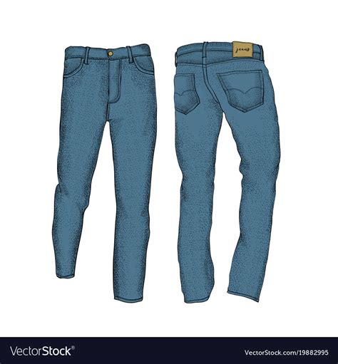 Blank templates of mens jeans in front and back Vector Image