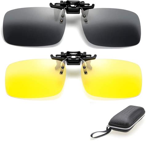 2 Pairs Sunglasses Clip On Flip Up Night Vision Glasses Anti Glare Polarized for Men Women UV400 ...