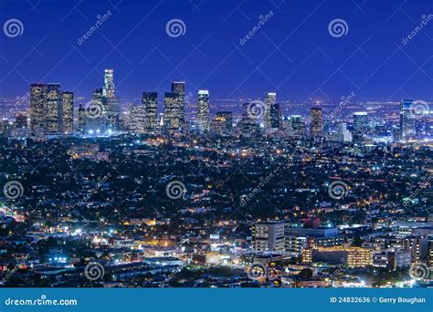 Los Angeles Skyline At Night Royalty Free Stock Image - Image: 24832636