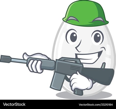 A cute picture white egg army with machine gun Vector Image