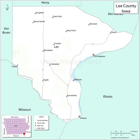 Map of Lee County, Iowa - Where is Located, Cities, Population, Highways & Facts