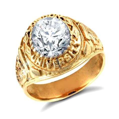 Men's Solid 9ct Yellow Gold White Oval Cubic Zirconia Solitaire Oval University College Ring