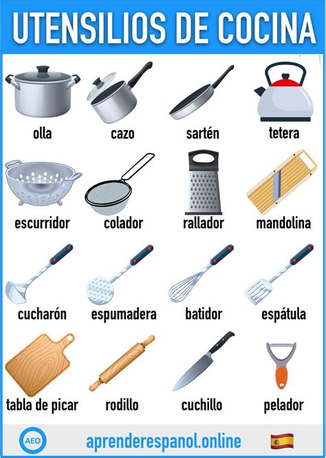 Utensilios de cocina en español | Learning spanish, Spanish learning ...