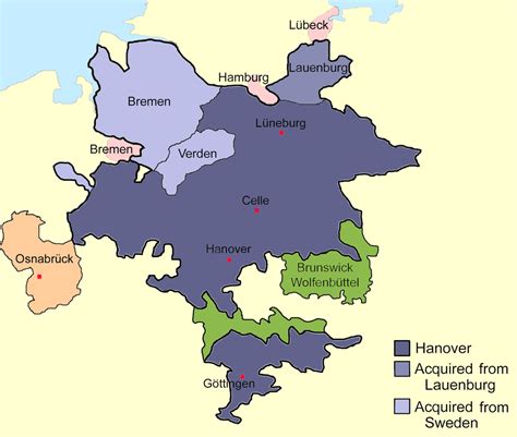 Sketch map of Hanover, c.1720, showing the relative locations of Hanover, Brunswick-Wolfenbüttel ...