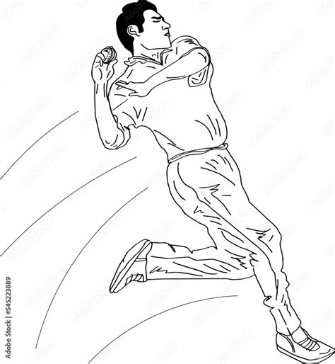 Cricket fast bowling action vector and illustration sketch drawing ...