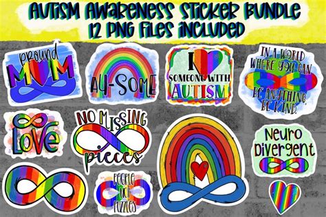 Autism Awareness stickers,sticker design bundle, png files