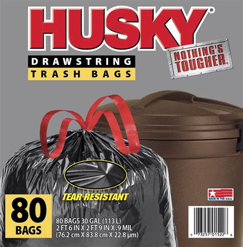 Husky Large Trash Bags, 30 Gallon, 80 Black Bags (Unscented, Tear-Resistant, Drawstring ...