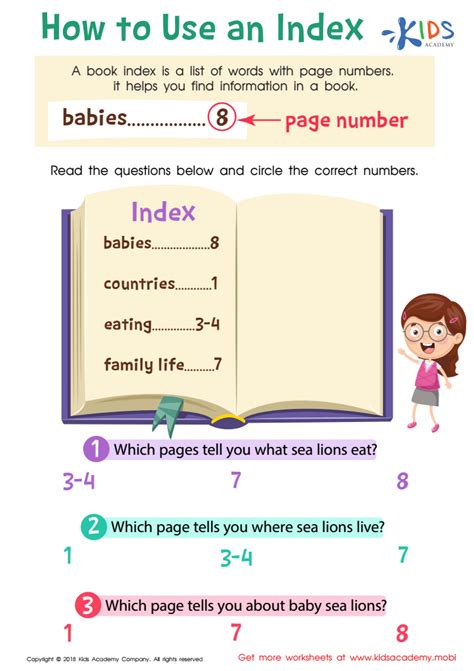 How Use Index Worksheet for kids