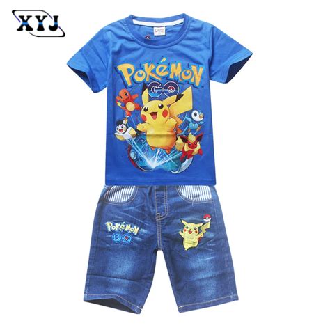 2016 Summer Pokemon Sport Suit Kids Boys Clothing Set Pokemon Shirt +Jeans For Girls Pokemon Go ...