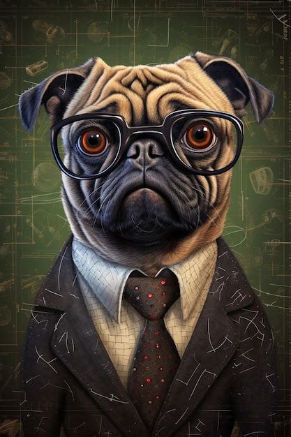 Premium AI Image | a picture of a pug wearing glasses and a tie