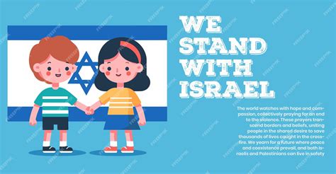 Premium Vector | I stand with israel war peace banner to support israel kids holding hands art ...