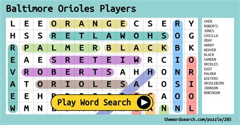 Baltimore Orioles Players Word Search