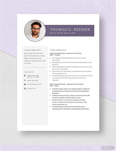 Hotel Front Desk Clerk Resume in Word, Pages - Download | Template.net