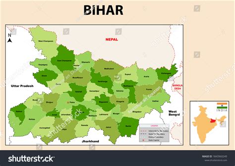 Bihar Mappolitical Map Bihar District Bihar Stock Vector (Royalty Free ...