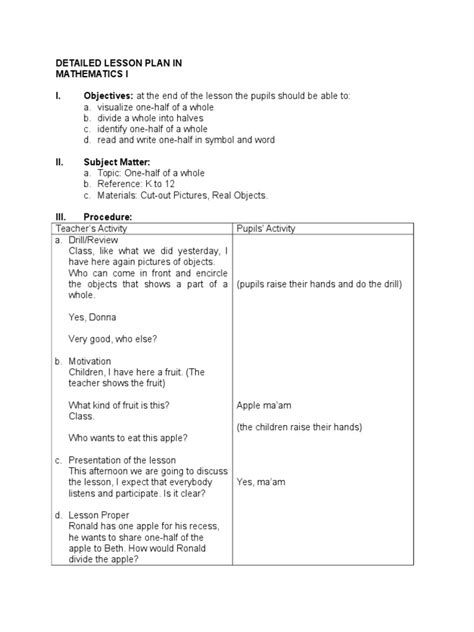 Detailed Lesson Plan in Mathematics | Lesson Plan | Teaching