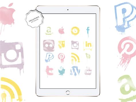 Pastel social media icons Grunge social icons Watercolor | Etsy