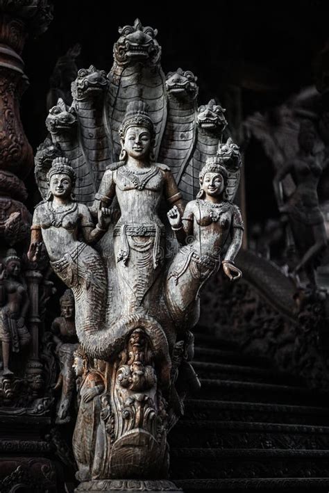 God Goddess Wood Sculpture Statue, Exterior Architecture, Sanctuary of Truth, Thailand Stock ...