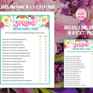 Spring Never Have I Ever Springtime Ever or Never Printable Games for ...