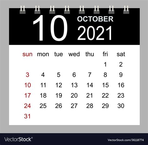 Business calendar 2021 october notebook Royalty Free Vector