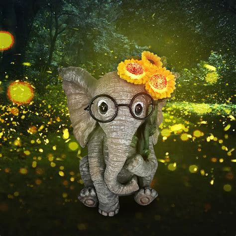 Solar Elephant Animal Statue Resin Night Light for Garden Yard Decor (Sunflower) | eBay