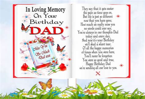 DAD BIRTHDAY MEMORIAL REMEMBERANCE BEREAVEMENT GRAVESIDE KEEPSAKE CARD ...