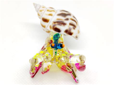 Seashell Hermit Crab Figurines Blown Glass Paint Yellow Pink - Etsy