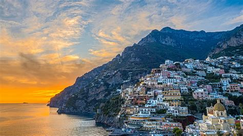 5120x2880px | free download | HD wallpaper: Positano at Sunset, Amalfi ...