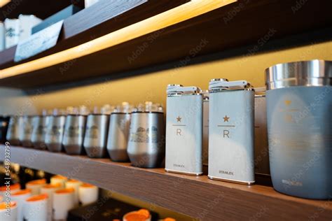 KUALA LUMPUR, MALAYSIA - APR 23, 2022: Stanley Starbucks Reseve stainless steel flask in ...